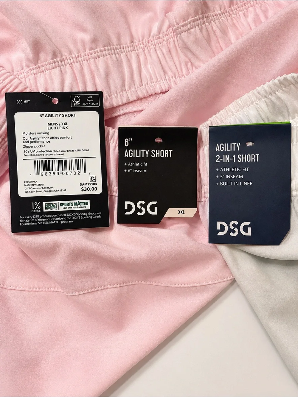 NWT DSG Men’s Agility Shorts 2-Piece Bundle XXL Pink White 6” 5” 2-in-1